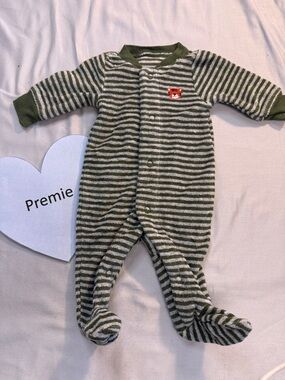 Carter's - Premie Green and White Striped Footie/Footed sleeper